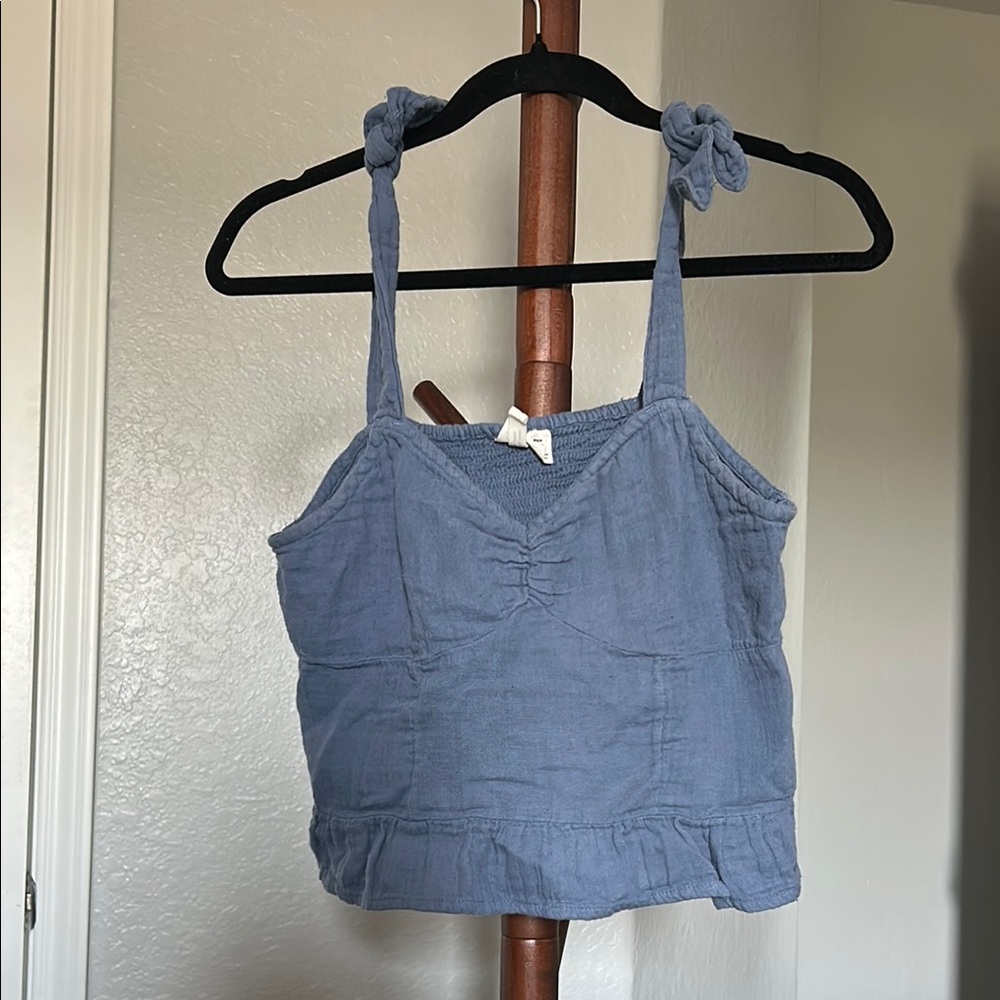 Women’s Roxy Blue Peplum Crop Top with Knotted Straps Size Medium |A190